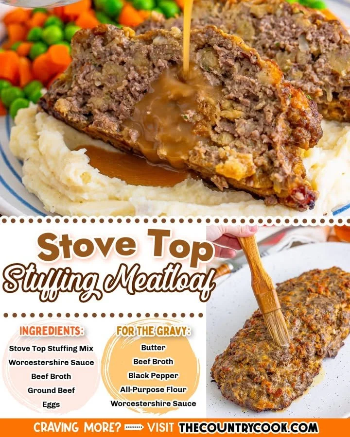 Stove Top Stuffing Meatloaf served on a plate with garnish
