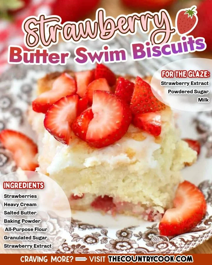 Strawberries and cream butter swim biscuits on a plate