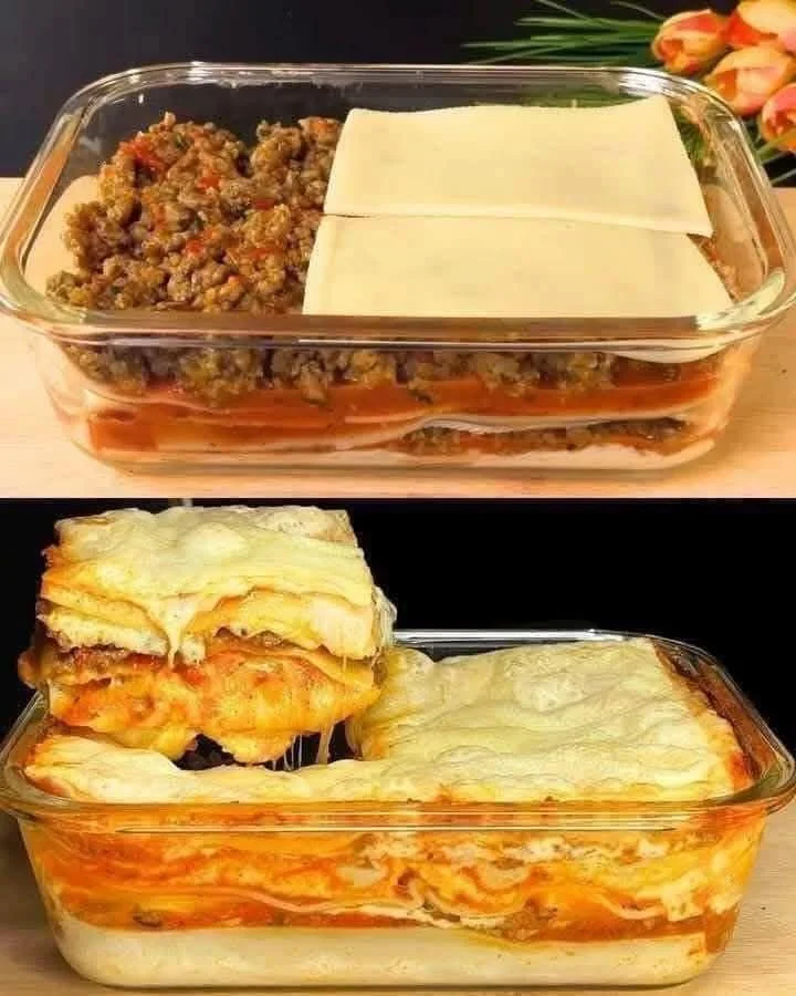 Delicious Taco Lasagna layered with taco filling, cheese, and tortillas.