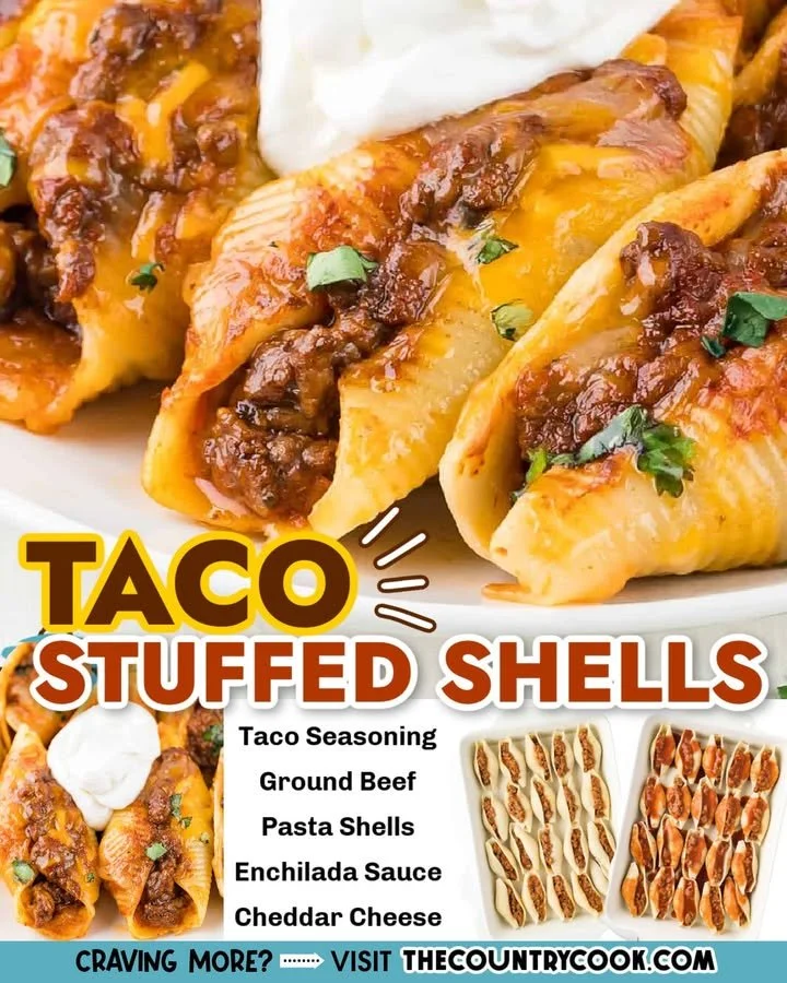 Baked Taco Stuffed Shells filled with seasoned meat, cheese, and taco toppings