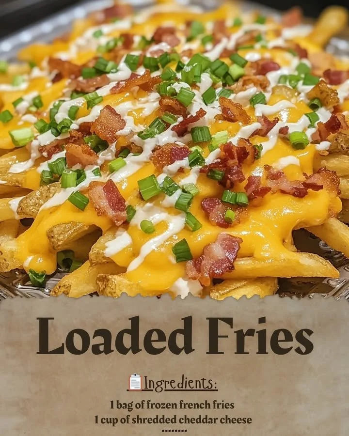 Delicious loaded fries topped with cheese, bacon, and jalapeños at Team Loaded Fries
