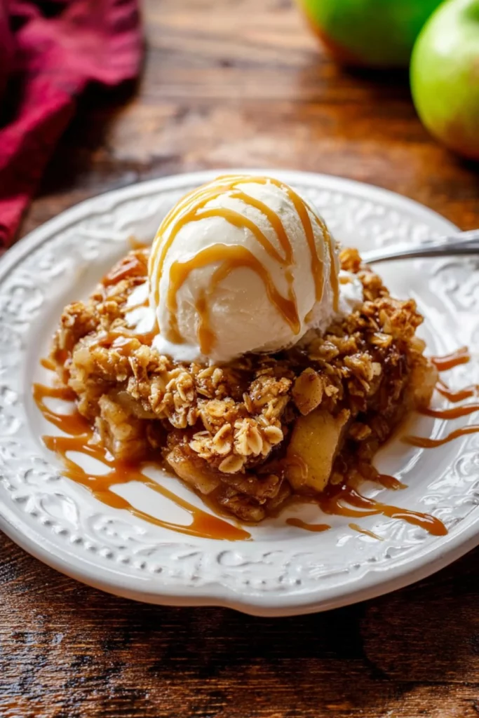 Delicious homemade apple crisp dessert with a crunchy oat topping