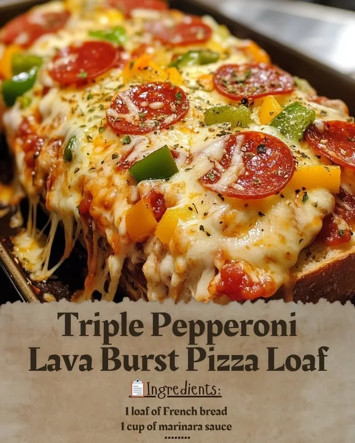Triple Pepperoni Lava Burst Pizza Loaf topped with melted cheese and pepperoni